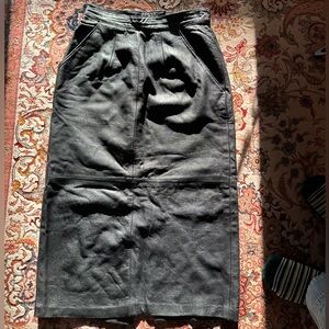 90’s black leather midi skirt